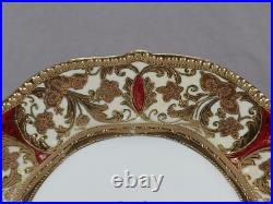 Nippon Hand Painted Raised & Beaded Gold Floral Scrollwork & Cranberry Plate C Nippon Hand Painted Raised & Beaded Gold Floral Scrollwork & Cranberry Plate C