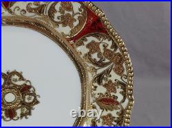 Nippon Hand Painted Raised & Beaded Gold Floral Scrollwork & Cranberry Plate C Nippon Hand Painted Raised & Beaded Gold Floral Scrollwork & Cranberry Plate C