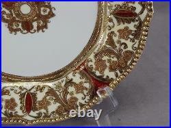 Nippon Hand Painted Raised & Beaded Gold Floral Scrollwork & Cranberry Plate C Nippon Hand Painted Raised & Beaded Gold Floral Scrollwork & Cranberry Plate C