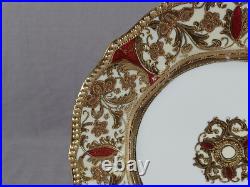 Nippon Hand Painted Raised & Beaded Gold Floral Scrollwork & Cranberry Plate C Nippon Hand Painted Raised & Beaded Gold Floral Scrollwork & Cranberry Plate C