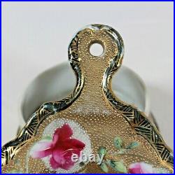 Nippon Hand Painted Tea Strainer and Base Roses Heavy Gold Trim Antique China