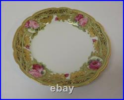 Nippon Porcelain 7.5 Gilded Berry Bowl & 8.75 Matched Plate, Roses
