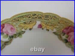 Nippon Porcelain 7.5 Gilded Berry Bowl & 8.75 Matched Plate, Roses