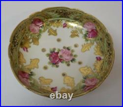 Nippon Porcelain 7.5 Gilded Berry Bowl & 8.75 Matched Plate, Roses