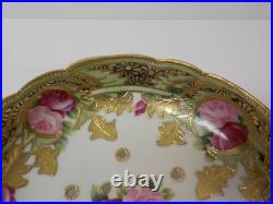 Nippon Porcelain 7.5 Gilded Berry Bowl & 8.75 Matched Plate, Roses