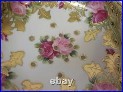Nippon Porcelain 7.5 Gilded Berry Bowl & 8.75 Matched Plate, Roses