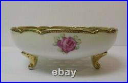 Nippon Porcelain 7.5 Gilded Berry Bowl & 8.75 Matched Plate, Roses