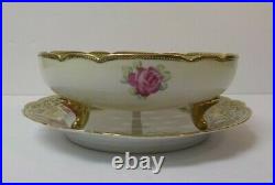 Nippon Porcelain 7.5 Gilded Berry Bowl & 8.75 Matched Plate, Roses