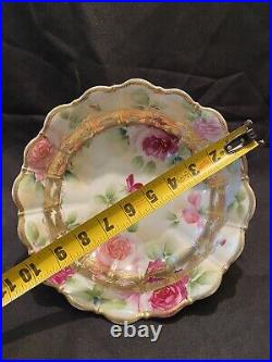 Nippon porcelain china chop platter 10in red roses green foliage gold
