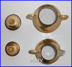 Nishida Japan Porcelain China 22k Yellow Black Bamboo Oversize Creamer/Sugar Set