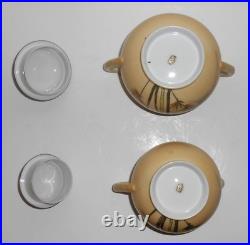 Nishida Japan Porcelain China 22k Yellow Black Bamboo Oversize Creamer/Sugar Set