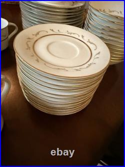 Noritake 6670 Porcelain China White Gold Floral 60's Dinner Set