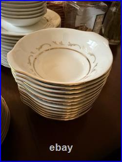 Noritake 6670 Porcelain China White Gold Floral 60's Dinner Set