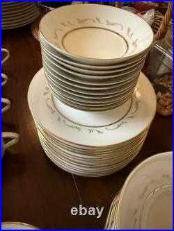 Noritake 6670 Porcelain China White Gold Floral 60's Dinner Set