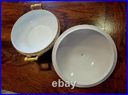 Noritake Mystery 12 Set Gold Trim Dinner Plates Soup Tureen Tea Cup Saucer 75pc