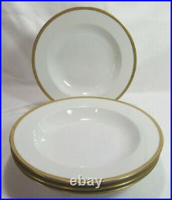 Okura Art China Japan Porcelain Rare GOLD ETCHING Four (4) Rim Soup Bowls VGC