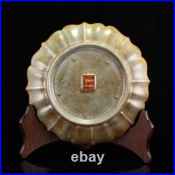 Old Chinese Gilt Gold Ru Kily Blue Glaze Porcelain Plate