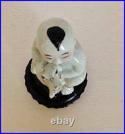 Old Chinese White Porcelain Figure Statue Happy Boy & Dog Stand