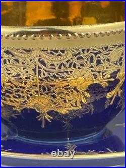 Old Nippon Gilt Cobalt Blue Cabinet Cup & Saucer, Floral Gold Overlay Circa 1910