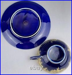 Old Nippon Gilt Cobalt Blue Cabinet Cup & Saucer, Floral Gold Overlay Circa 1910