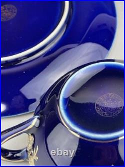 Old Nippon Gilt Cobalt Blue Cabinet Cup & Saucer, Floral Gold Overlay Circa 1910