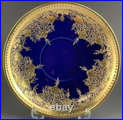 Old Nippon Gilt Cobalt Blue Cabinet Cup & Saucer, Floral Gold Overlay Circa 1910