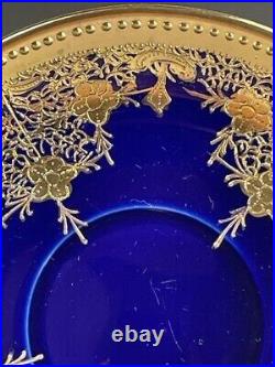 Old Nippon Gilt Cobalt Blue Cabinet Cup & Saucer, Floral Gold Overlay Circa 1910