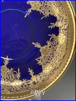 Old Nippon Gilt Cobalt Blue Cabinet Cup & Saucer, Floral Gold Overlay Circa 1910