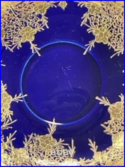 Old Nippon Gilt Cobalt Blue Cabinet Cup & Saucer, Floral Gold Overlay Circa 1910