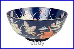 Oriental Blue Porcelain Bowl Gold Fish Motif 14