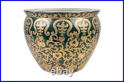 Oriental Green and Gold Tapestry Porcelain Foot Bath 14 Diameter