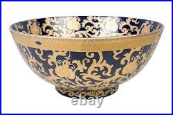 Oriental Navy and Gold Tapestry Porcelain Bowl 14