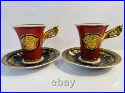 PAIR Rosenthal Versace Medusa Tall Coffee Cups & Saucers PERFECT! Retail $840