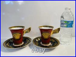 PAIR Rosenthal Versace Medusa Tall Coffee Cups & Saucers PERFECT! Retail $840