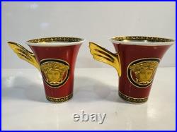 PAIR Rosenthal Versace Medusa Tall Coffee Cups & Saucers PERFECT! Retail $840