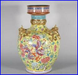 Pair Chinese Antique Gilded Famille Rose Porcelain Vase
