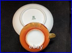 Pair Hand-Painted China Cups and Saucers PMR Gold Trimmed