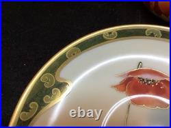 Pair Hand-Painted China Cups and Saucers PMR Gold Trimmed