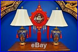 Pair Of 29 Egyptian Cat Lamps Blue & Gold Porcelain Vases Asian Ceramic