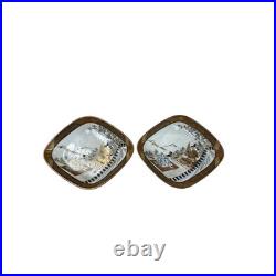 Pair Oriental Rhombus Shape Porcelain Plates Golden Scenery Graphic GB191