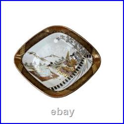 Pair Oriental Rhombus Shape Porcelain Plates Golden Scenery Graphic GB191