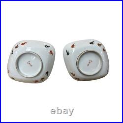 Pair Oriental Rhombus Shape Porcelain Plates Golden Scenery Graphic GB191