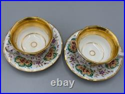 Pair of Antique 19th c. English Victorian Gilded Bone China Teacups & Saucers