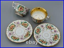Pair of Antique 19th c. English Victorian Gilded Bone China Teacups & Saucers