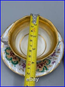 Pair of Antique 19th c. English Victorian Gilded Bone China Teacups & Saucers