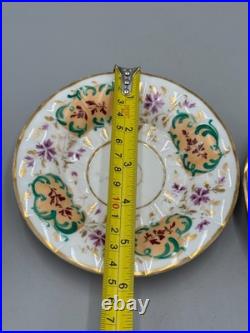 Pair of Antique 19th c. English Victorian Gilded Bone China Teacups & Saucers
