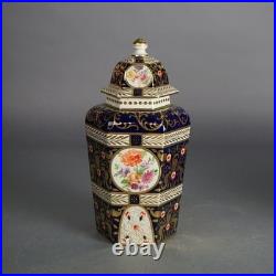 Pair of Antique Royal Crown Derby Porcelain Floral Decorated Lidded Urns c1890