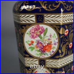 Pair of Antique Royal Crown Derby Porcelain Floral Decorated Lidded Urns c1890