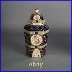 Pair of Antique Royal Crown Derby Porcelain Floral Decorated Lidded Urns c1890
