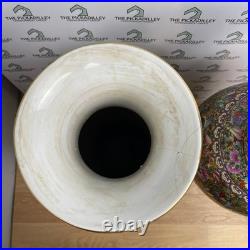 Pair of Large 24 Inch Chinese Famille Rose Floor Vases Gilded Floral Bird Motif